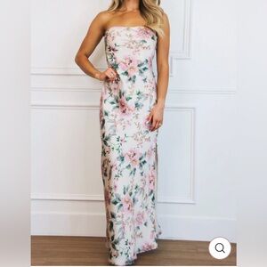 Satin Floral Strapless Dress